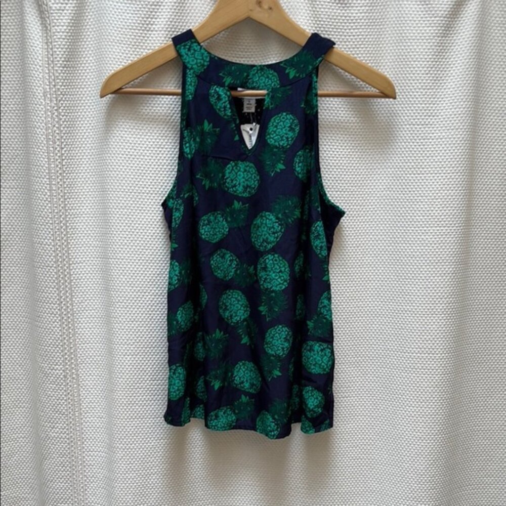 Market & Spruce Blue and Green Tank Top with Pineapple Pattern